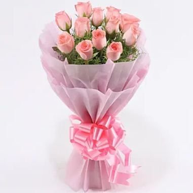 12 Pink Roses Bouquet