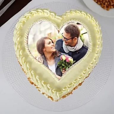 Butterscotch Heart Shaped Photo Cake