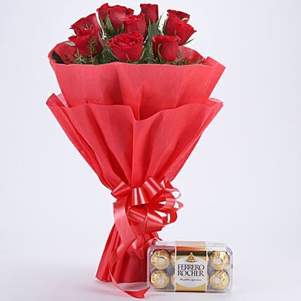 COMBO OF RED ROSES & FERRERO ROCHER